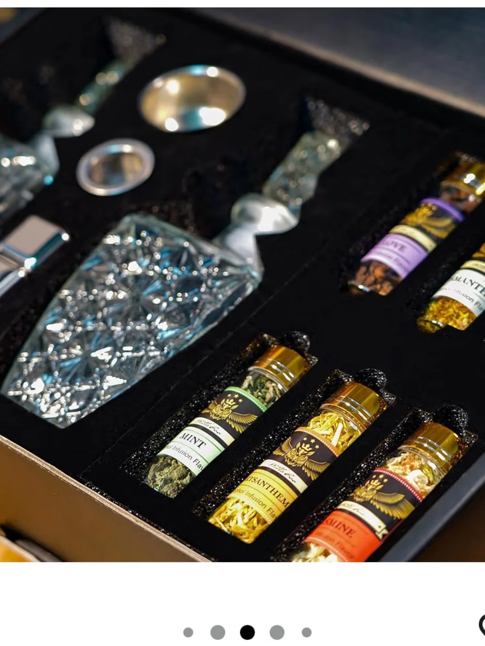 Alcohol Infusion Kit by - Clear Glass Decanters with Assorted Flavor Bottles